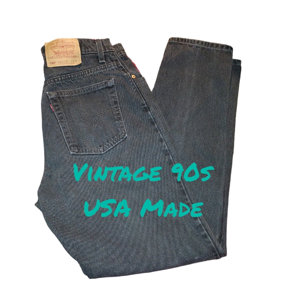 Vtg 90s Levi's 550 High Waisted Black Denim Straight Tapered Leg Mom Jeans 14